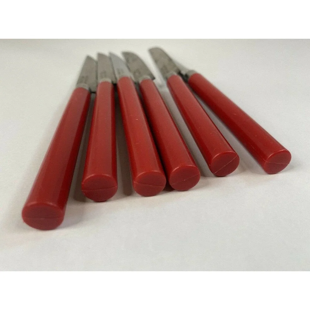 Totally Today RED Plastic Handle Stainless Flatware - Six pieces Steak￼ Knifers